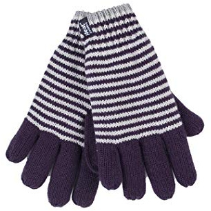HEAT HOLDERS - Ladies Cute Striped Fairisle Warm Knitted Fleece Lined Winter Thermal Gloves (S/M, Purple (Oslo))