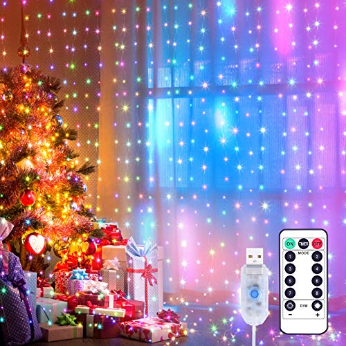 Yizhet Tenda Luminosa, 3m x 3m Luci per Tenda 300 Led Multicolore, 8 Modalità, con Telecomando, Timer e Dimmer, Impermeabile IP65 per Natale, Festa, Matrimonio, alimentato da USB