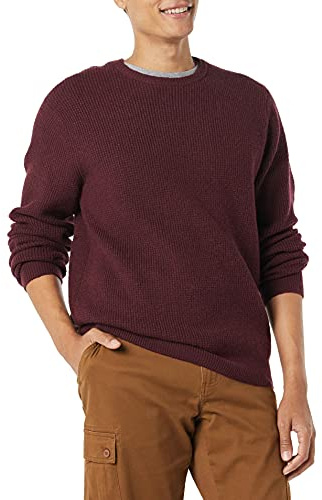 Amazon Essentials herr Långärmad mjuk känsla våffelsöm rund hals tröja