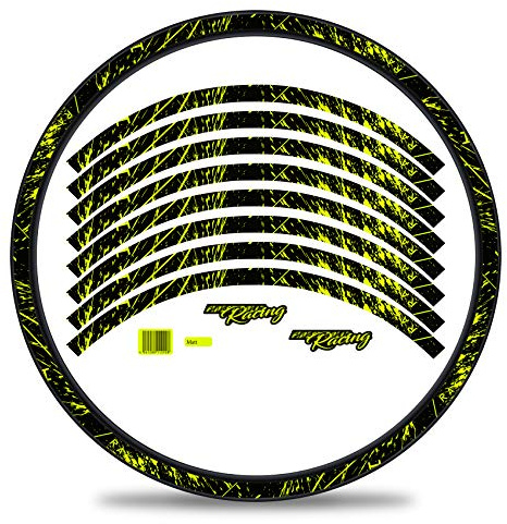 Finest Folia Set of 16 Wheel Rim Stickers for Bicycle Rims in Racing Design Complete Set for 27 Inches 29 Inches for Road Bike Mountain Bike MTB Balance Bike RX025 (Neon Yellow, Matte)