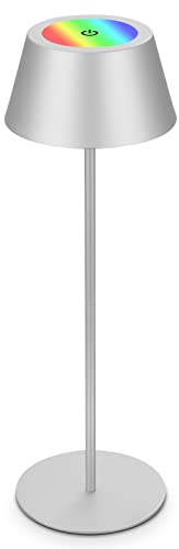 BRILONER - Lampada da tavolo a batteria RGB 2 in 1, touch, luce mobile, lampada da tavolo a LED per esterni, IP44, lampada da tavolo a LED senza fili, color argento