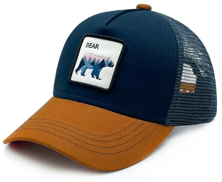 Waldeal Toddler Trucker Hat, Embroidered Bear Mountain Hat Outdoor Mesh Snapback Baseball Cap for Kids Age 2-6 Brown