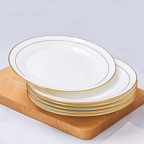 Assiette Plate Ronde,assiette De Dessert,Assiette Plate,Assiette Plate En Porcelaine,Assiette Plate Blanche Avec Rebord Doré,assiettes À Pizza, 6 Pièces Assiette en porcelaine Assiette à dîner(23cm)
