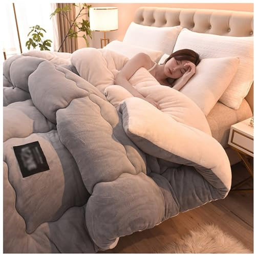 ZMIN Super Warm Lamb Quilt Winter Blanket Double-Sided Fleece Quilt Thickened Warm Plush Comforter Solid Color Down Duvet, Machine Washable,A,150x200cm(3.5kg)