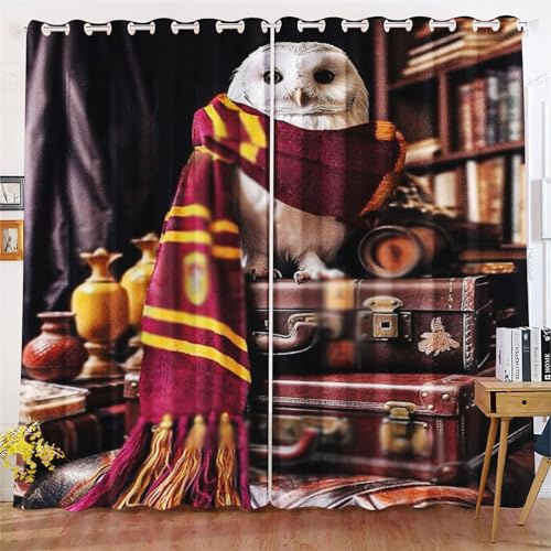 KIDSLOVE Lot de rideaux occultants pour chambre à coucher - Impression 3D - Motif : hibou - Pour chambre d'enfant - Rideau coulissant opaque pour décoration de salon (3,100 x 140 cm (l x h) / 50 x 140