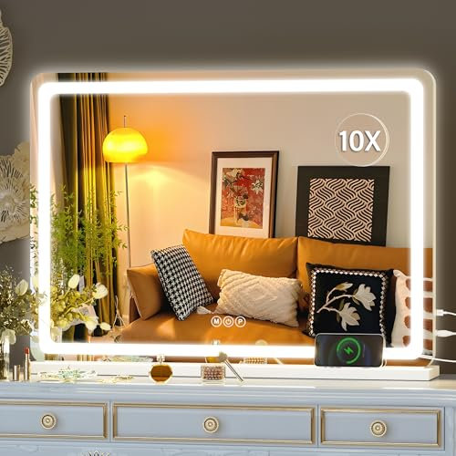 Hasipu Vanity Mirror with Lights, 70 x 50cm LED Makeup Mirror, Lighted Make up Mirrors with Dimmable 3 Modes, Touch Screen Control Vanity Mirrors Round White