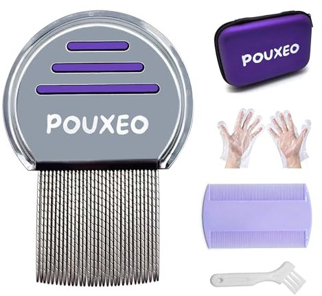 Läusekamm | Anti-Läuse und Nissen Set | Alle Haartypen | Ideal für Kinder | 5 Artikel | Professioneller Läusekamm Edelstahl | Feiner Entwirrungskamm | Handschuhe | Reinigungsbürste | Hülle