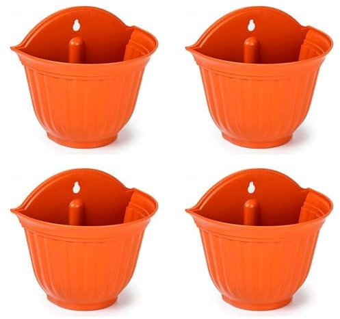Acan Tradineur - Pack de 4 macetas de plástico para Pared, macetero, Tiesto de Colgar, Recipiente para Plantas, Flores, balcón, Porche, hogar, Fabricada en España (Marrón - 26 x 29,5 x 19 cm)