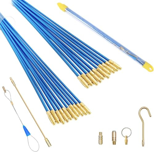 Tire fil Electriques 33cm x 20 Pièces, Jeu de Baguettes Fibre de Verre, Aiguille Fibre Optique Tire Fil Baguette Electrique, Biellettes D'accès pour Câbles D'électricien, avec Ressort de Guidage