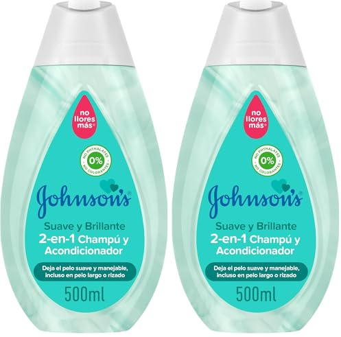 Johnson's Baby Champú y Acondicionador para niños 2-en-1 Suave y Brillante (500 ml), champú infantil y para bebés, acondicionador para pelo largo o rizado hidratante (Paquete de 2)