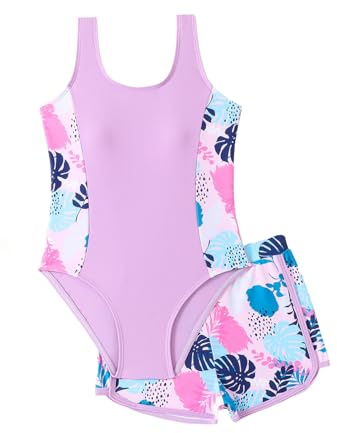 WYTbaby Maillot de bain une pièce sans manches avec short imprimé tropical pour filles de 7 à 14 ans