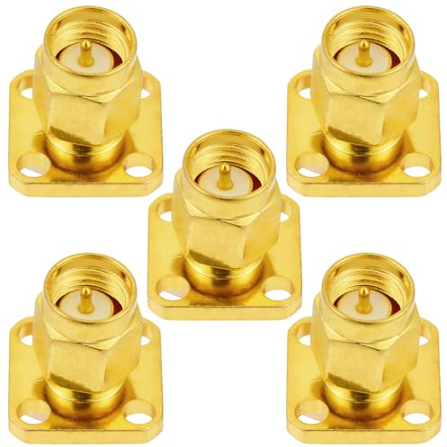 Vecys 5 Stuks SMA Hane 4 Hål Fläns Panelmontering Adapter 50 Ohm SMA Hane 4 Hål Fläns Chassimontering Lödkontakt för Antenn Radio Koaxialkabel