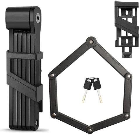 Souvik Lucchetto Bici, Lucchetto Bicicletta Pieghevole, 87 cm, con Supporto e 2 Chiavi, Bike Lock, in acciaio temprato, Robusto, Durevole, Intemperie, Compatto, per Bici ed E-scooter
