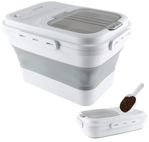 ZoeQide Contenedor de almacenamiento de comida para perros 10kg para perro gato, con cuchara, contenedor plegable de comida para perros, contenedor de comida seca, recipiente para almacenamiento de