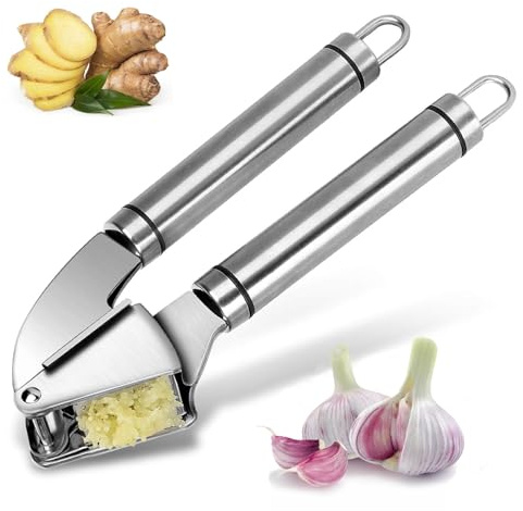 Velrithia Knoblauchpresse,Einfaches Ausdrücken von Knoblauch und Ingwer(KeinSchalen Nötig),Leicht zu Reinigende,spulmaschinengeeignet,304 Edelstahl,Silber