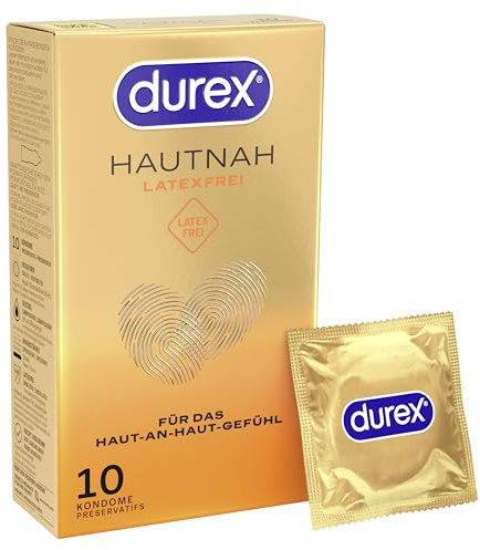 Durex Hautnah Latexfrei Kondome - Latexfreie Kondome aus Real-Feel-Material & mit anatomischer Easy-On-Form - Ohne Latex - 10er Pack