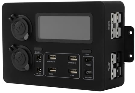 TITIDU RV Mini Power Distribution Box Multifunctional Power Box w/USB DC12V PD Outlets, Multifunctional Power Box, 8 USB Ports (QC3.0/PD), 50A Anderson for Lithium/AGM Batteries (Black)