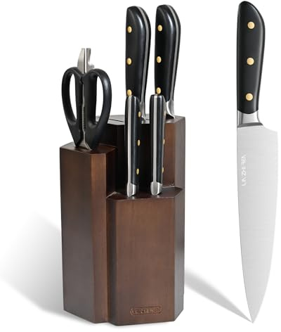 LIN ZHI REN Kitchen Knife Set with Block, 7-Piece Professional Stainless Steel Chef Knife Set, Full Tang Triple Rivet Ultra Sharp Knives, Ergonomic Handle for Home Kitchen & Professional Use (Black)