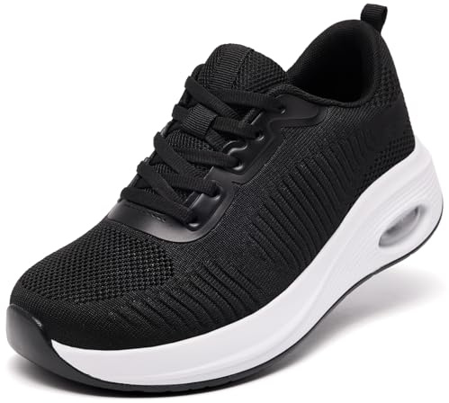 Wide Fit Womens Trainers Running Shoes Ladies Sneakers Black White UK 6