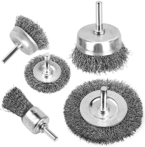 Drill Wire Brush Set - 0.012 Carbon Steel Wire, 1/4 Inch Arbor for Rust Removal, Stripping and Drill Attachment