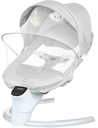ZIZITO ASPEN Babywippe Elektrisch - 3-Punkt-Gurt, LED-Touchpanel, Fernbedienung, Lautsprecher mit 8 Melodien, 8 Schaukelgeschwindigkeiten, 8-Gang-Timer, für Neugeborene unter 9 kg (0-6 Monate)