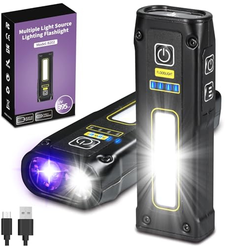 DARKBEAM UV Flashlight 395nm Blacklight, LED EDC Flashlights high Lumens USB C Rechargeable Woods Lamp, Mini Magnetic Pocket Bright COB Red Light - Emergency Power - Urine Detector - Curing Resin
