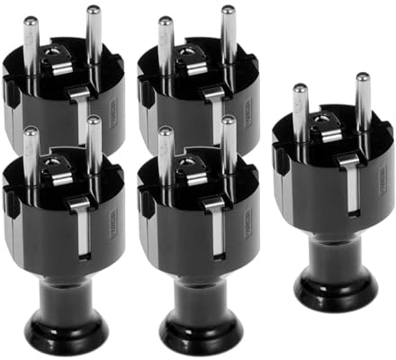 KEL 5 Stück Gerader Uni-Schuko Stecker - IP20 schwarzer Stecker für den Innenbereich - Schutzkontakt gerade und zerlegbar, 2 p+Z Schuko, 250 V 16 A max