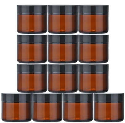 13Pcs 60ml Amber Glass Jars, Empty Cosmetic Jars with Lids, Empty Glass Pots Face Cream Lotion Storage Jar for Make Up, Sample, Travel Use
