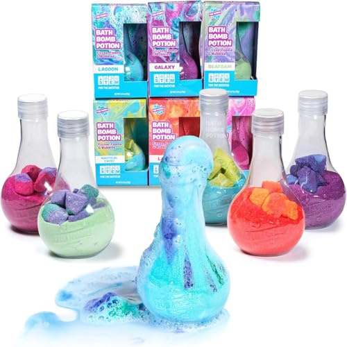 Tub Works® Kids Bath Bomb Potion Bath Toy, confezione assortita da 6 pezzi | Non tossico | Effervescente, schiumoso e bolle con un'esplosione di colori | Bombe da bagno interattive