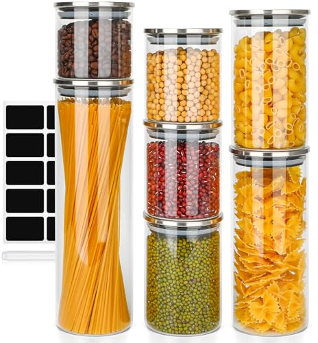 Otauoaea Set di 7 barattoli con coperchio, ermetici, con coperchio, in acciaio inossidabile, per chicchi di caffè (1300 ml, 700 ml, 400 ml, 1000 ml, 450 ml, 2 x 550 ml)
