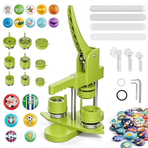 Pin Badge Maker Button Machine, 25+32+58 mm 300 Metal Pin Back Button Sets, KEYSAFER Badge Press Machine with Molds, Plastic Washer & Round Paper Cutter