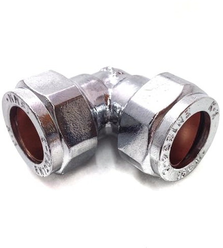 Sacchetto di 10-15 mm a compressione a gomito cromato (noto come gomito a compressione cromato da 15 mm/raccordi per tubi cromati/raccordi in ottone cromato disponibile anche in 15 mm, 22 mm, 28 mm,