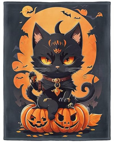 YISUMEI Kuscheldecke Weiche Warme Flauschige Fleece Decke für Couch Bett, Halloween Schwarze Katze, 150 x 200 cm