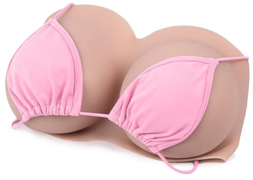Vnmcry Silikonbröstform Blandad Fyllning av Bomull & Gel V-halsad Tube-top Realistisk Brystplatta Falska Bröst Män Transvestiter Transpersoner (E cup, Storlek XL, Beige)