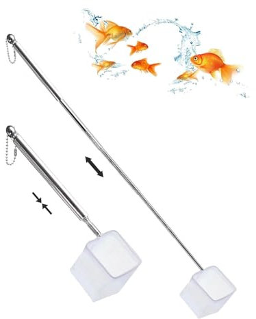 GAJUS Kescher, Fischkescher, Aquarium-Kescher mit Teleskopgriff, aus rostfreiem Stahl, zum Fangen von kleinen Fischen und Garnelen und zum Reinigen (quadratisch)