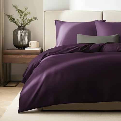 SALAD HOUSE - Mako Satin Bettwäsche 135x200 Lila - 100% Ägyptische Baumwolle (400 TC) - Hochwertig, Kühlend, Bügelleicht & Glatt wie Seide - Bettbezug Set mit Kissen 80x80 & Reißverschluss