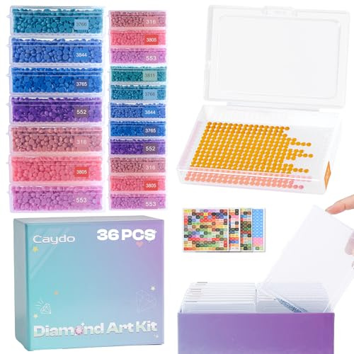 Caydo 36Pcs Diamond Art Storage Trays with Lids, Large and Small Size Diamond Art Painting Containers, 2-in-1 Bead Storage and Line-Up Accessories, Box Package