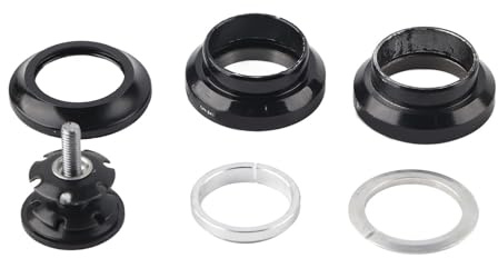 Ejoyous Set sterzo bicicletta 1 1/8, cuscinetto sterzo per bici da corsa, set di cuscinetti in lega di alluminio CNC, testa di controllo retrò, per forcella dritta da 28,6 mm (BLACK)