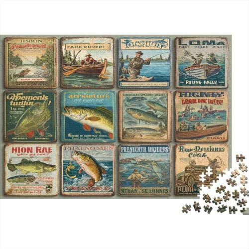 Poster di pesca retro Rompicapo 1000 Pezzi In Colori Brillanti, Un Set Di Puzzle A Rompicapo Per Gioco Familiare Divertente E Impegnativo, Ideale Per Per Decorazioni Mura