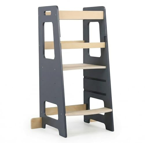 Relaxdays Lernturm, höjdjusterbar, antitipp, antracit/natur | H x B x D: 90 x 40 x 44 cm, ståstöd för småbarn