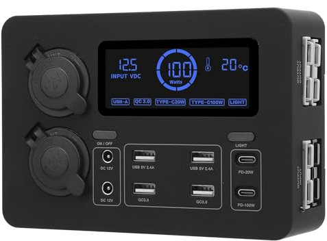 Asixxsix Bärbar Kraftstation, 12V LCD-skärm USB C QC3.0 och 4 Anderson-uttag Powerbank för Camping, Minigenerator med Flera Laddningsportar för RV Bilbåt Utomhusnödsituation
