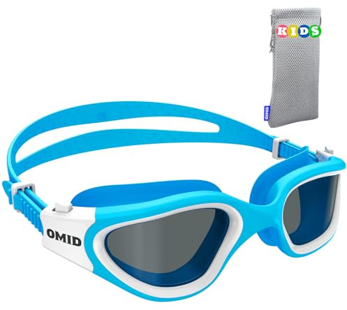 OMID P2 - Occhiali da nuoto per bambini, comodi, polarizzati, unisex, anti-appannamento, senza perdite, con protezione dai raggi UV, età 6-14 anni (blu fumo)