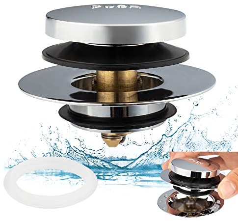 Artiwell Universal Tip Toe Bath Drain Stopper and Cover, Bathtub Drain Stopper, Replaces Lift and Turn, Tip-Toe and Trip Lever drains for Tub, EZ Installation and Clearing (Chrome Plated)