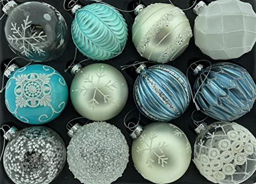 12er Set edle Luxus Glas Weihnachtskugeln Ø 8cm Weihnachtsbaum Kugeln Christbaumkugeln Weihnachten Baumschmuck (Sortiment A)