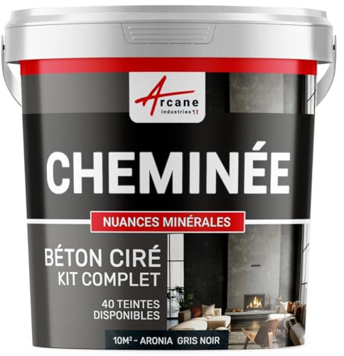 Béton ciré cheminée, kit avec primaire et vernis - 10 m² (en 2 couches) Aronia Gris Noir - ARCANE INDUSTRIES