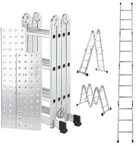 3.46m Heavy Duty Lightweight Aluminium Folding and Ladders Extendable Multi-Purpose Work Platform Combination Ladder - Step/Stair ladders decorating