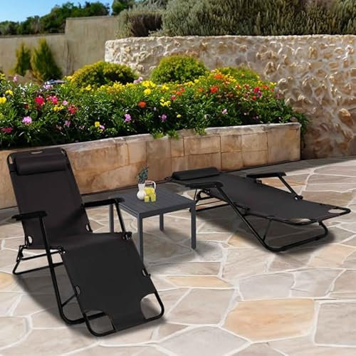 IDMarket - Lot de 2 chaises Longues inclinables Zen Noires