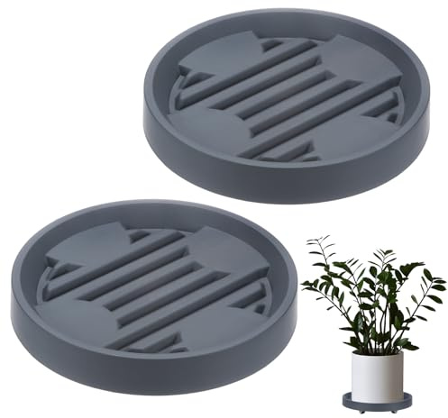 M METERXITY Soporte para Plantas con Ruedas, Pack de 2, Diámetro de 19cm con Ruedas Ocultas para Macetas de Interior/Exterior, Carro de Plantas 360° [33 Libras, Gris]