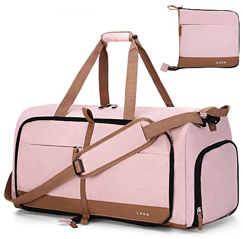 Lekesky Sac de Voyage Pliable pour Femme avec Compartiment à Chaussures, Sac de Sport étanche, Sac de Sport, Sac d'hôpital, Rose, (80L)