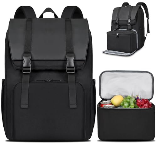 BERTASCHE Lunch Rucksack, Laptop Rucksack 15,6 Zoll mit Isoliertes Kühltasche für Herren und Damen, 2-in-1-Arbeitsrucksack für Uni, Business, Pendler, Reisen, Schwarz